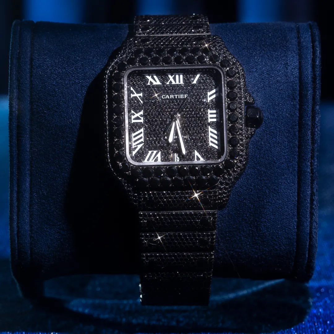 Reloj Cartier Santos 40mm Negro con Diamantes Negros