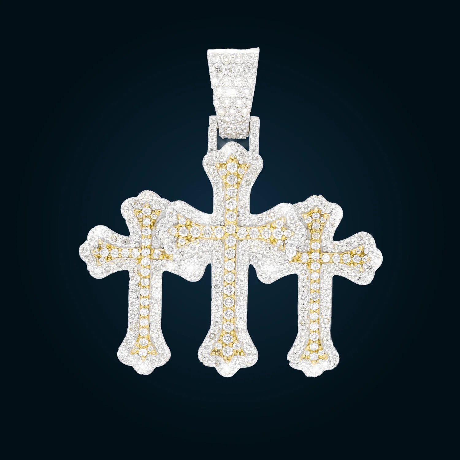 Dije 3 Cruces Oro Blanco con Diamantes