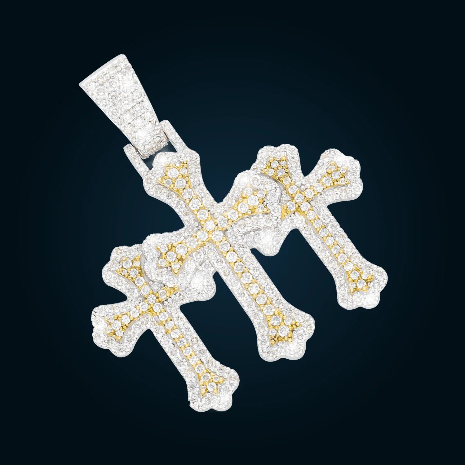 Dije 3 Cruces Oro Blanco con Diamantes