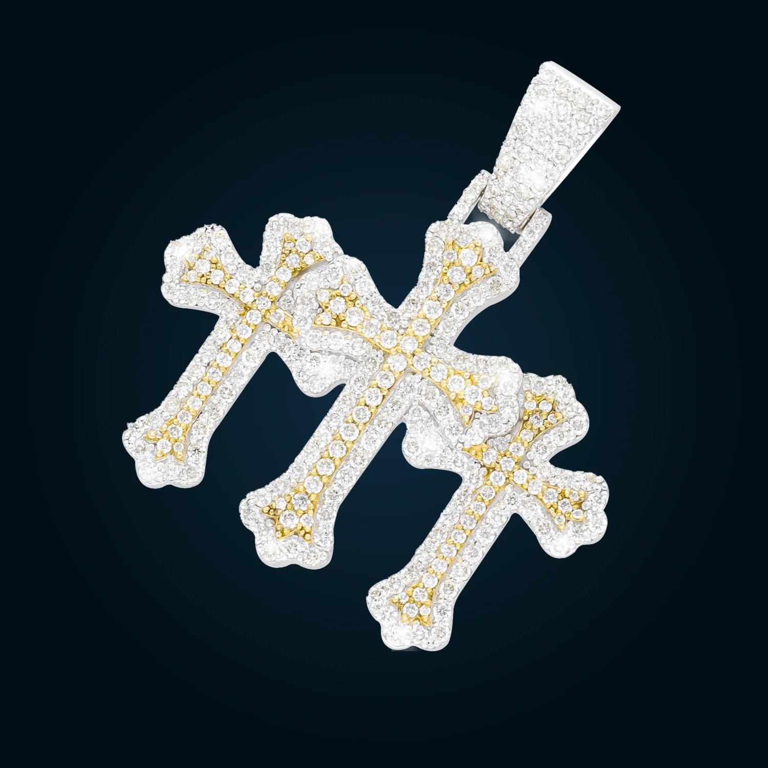 Dije 3 Cruces Oro Blanco con Diamantes