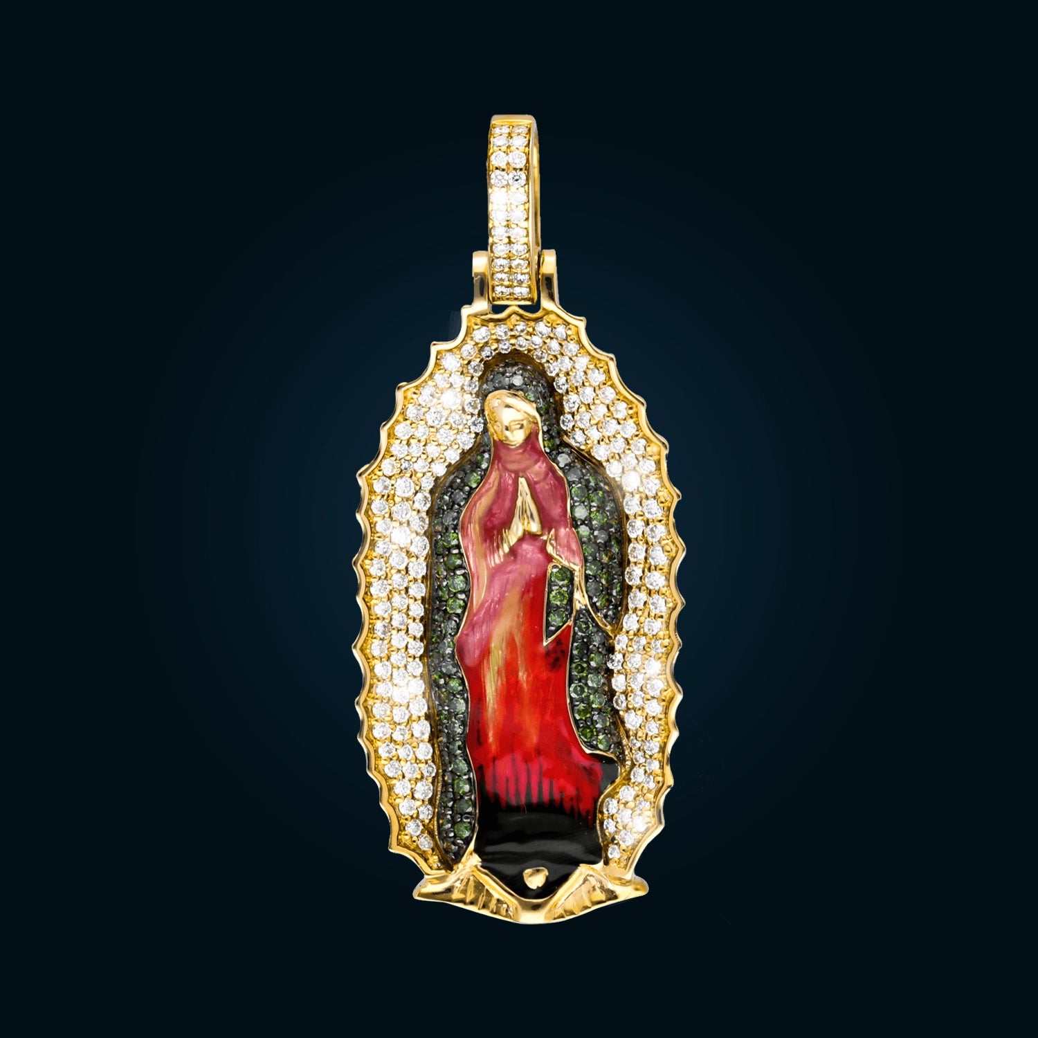 Dije Virgen de Oro Amarillo con Diamantes