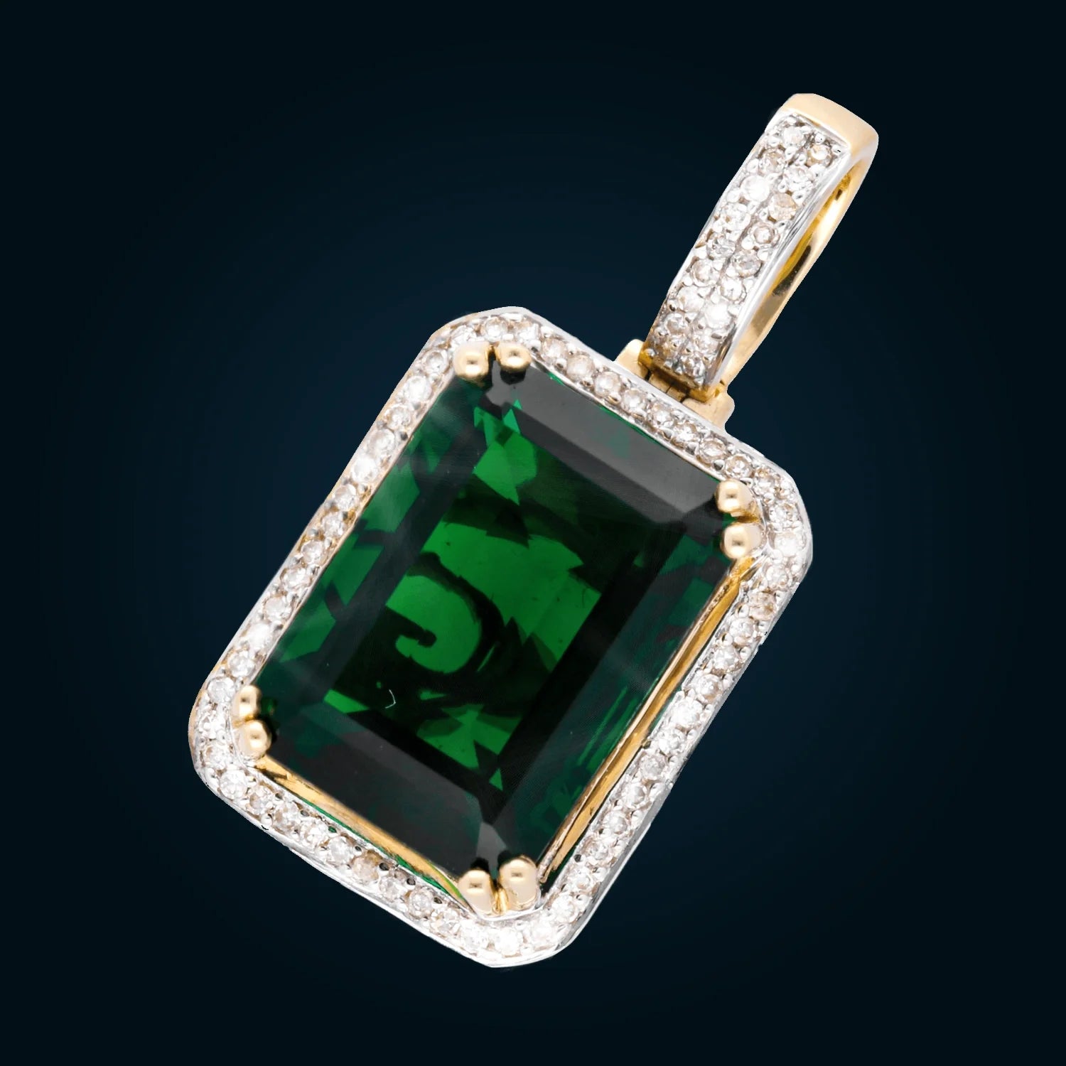 Yellow Gold Pendant with Synthetic Emerald and Diamonds