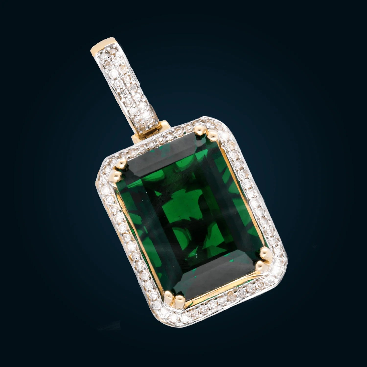 Yellow Gold Pendant with Synthetic Emerald and Diamonds