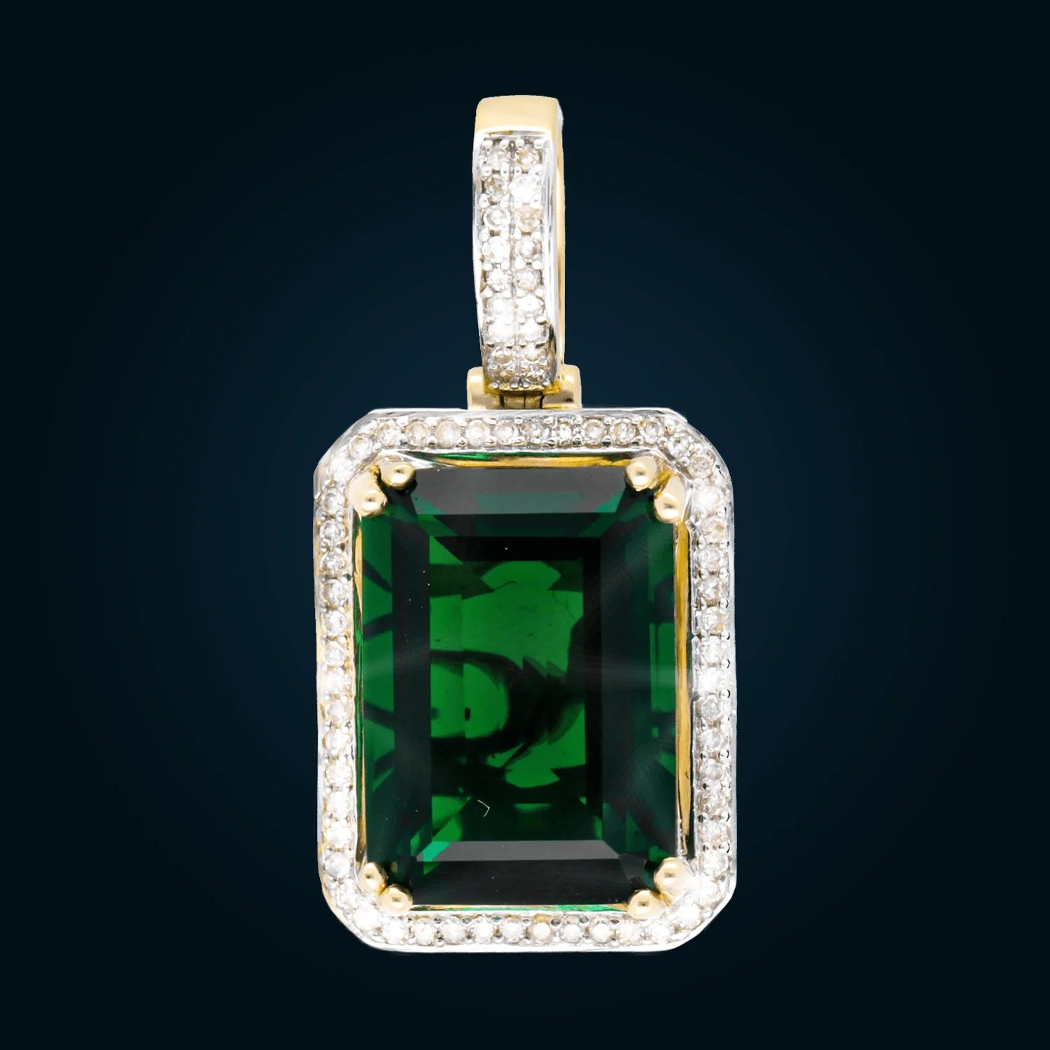 Yellow Gold Pendant with Synthetic Emerald and Diamonds