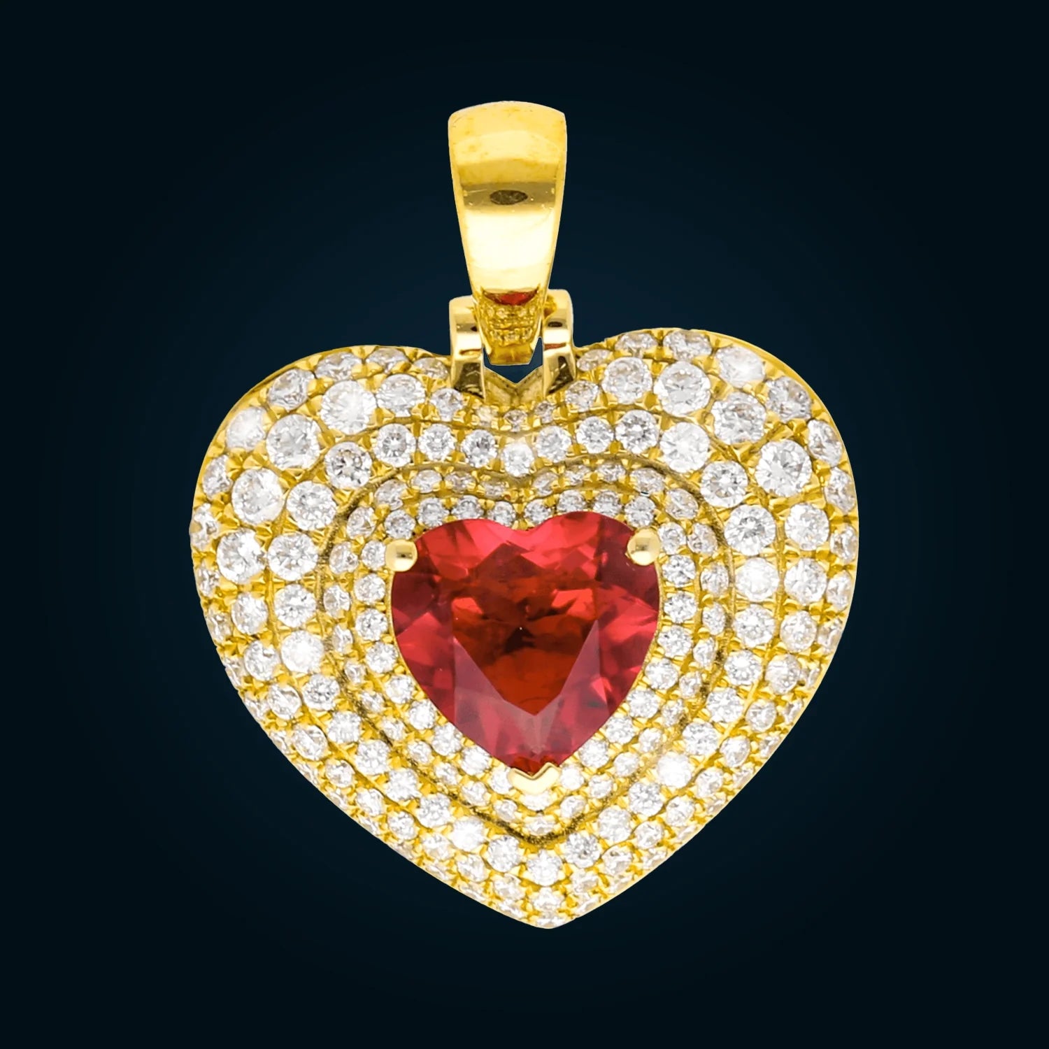 Yellow Gold Heart Pendant with Synthetic Ruby and Diamonds