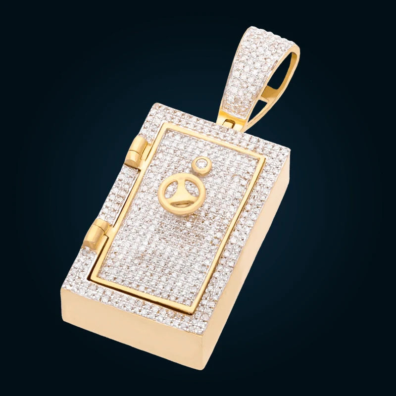 Yellow Gold Safe Pendant with Diamonds