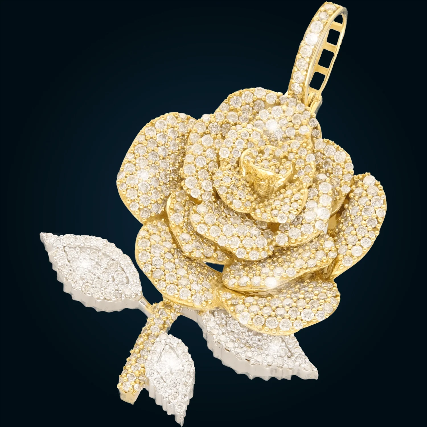 Yellow Gold Rose Pendant with Diamonds