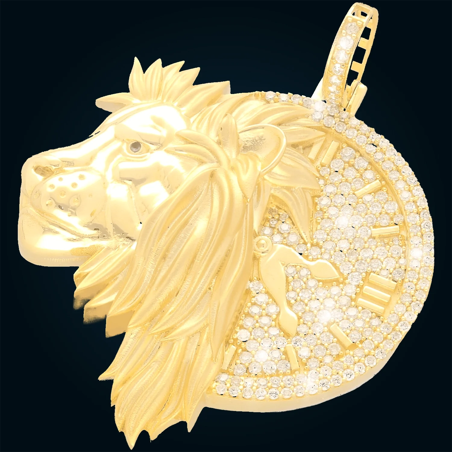 Dije León y Reloj Oro Amarillo con Diamantes