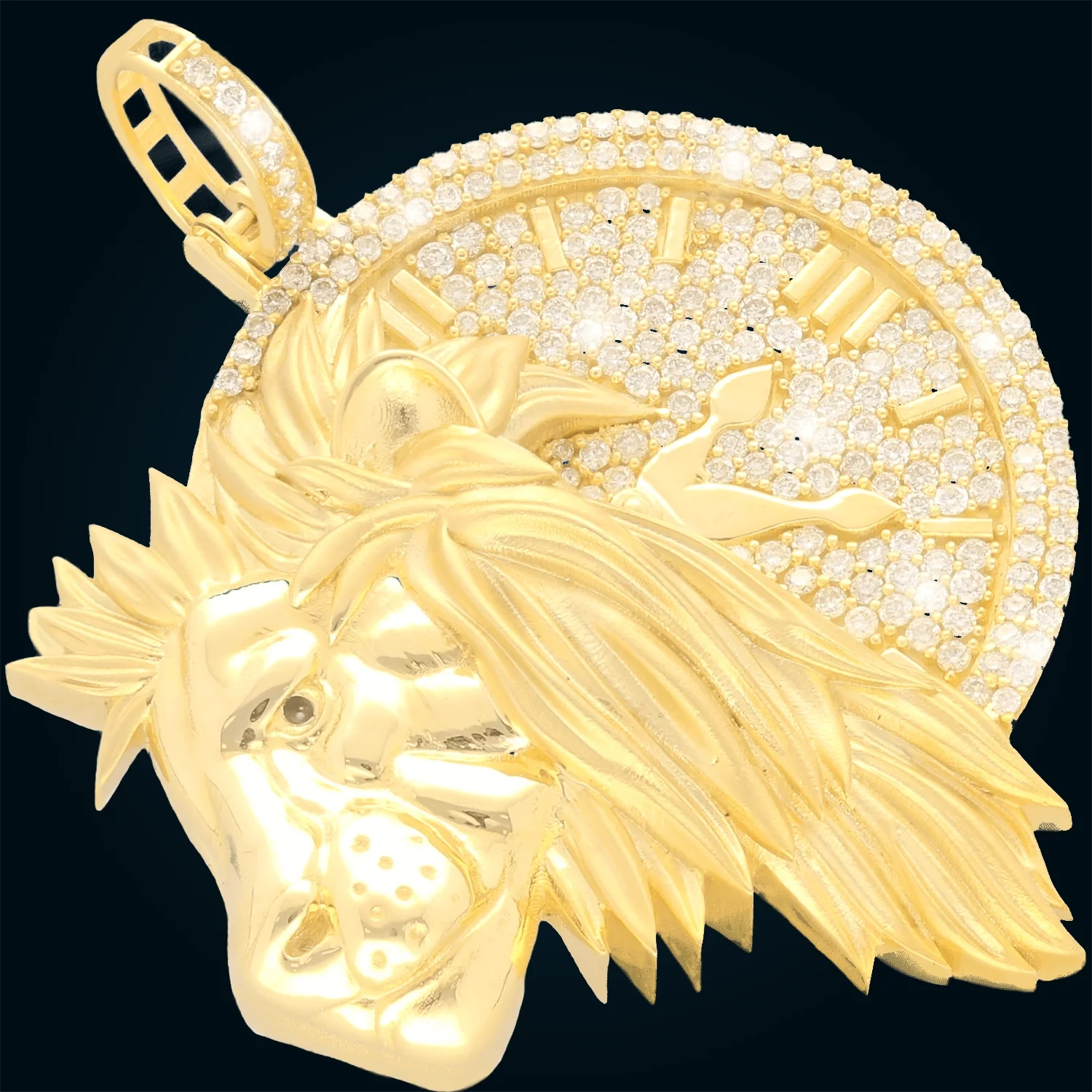 Dije León y Reloj Oro Amarillo con Diamantes