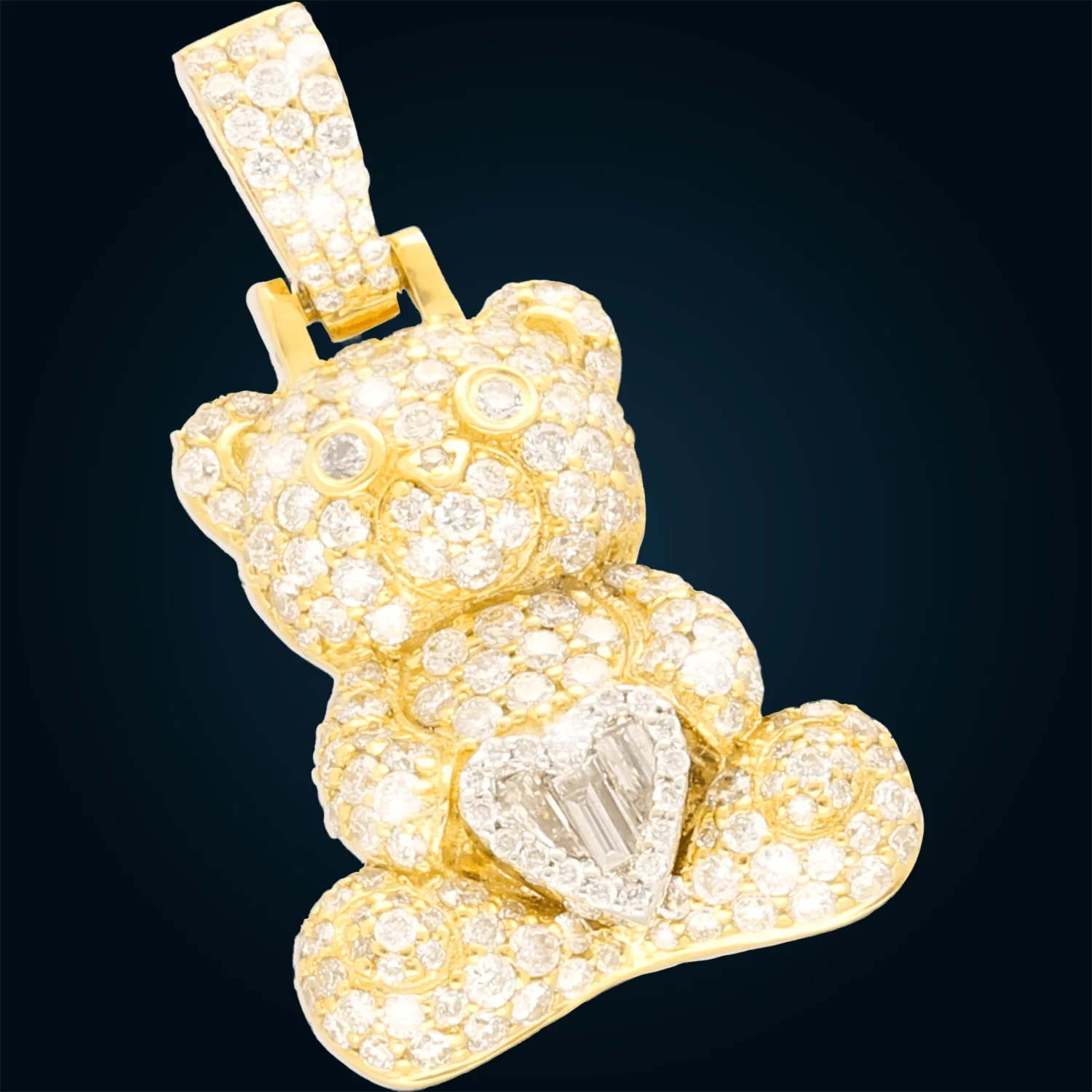 Yellow Gold Teddy Bear Pendant with Diamonds