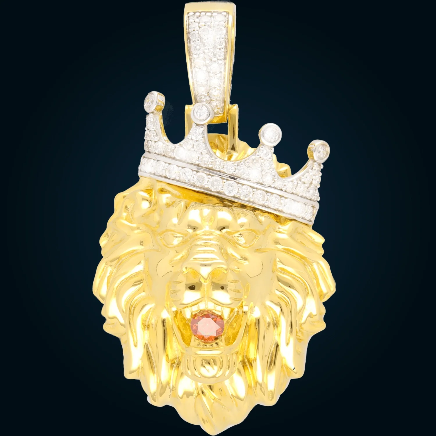 Yellow Gold Lion Head Pendant with Diamonds