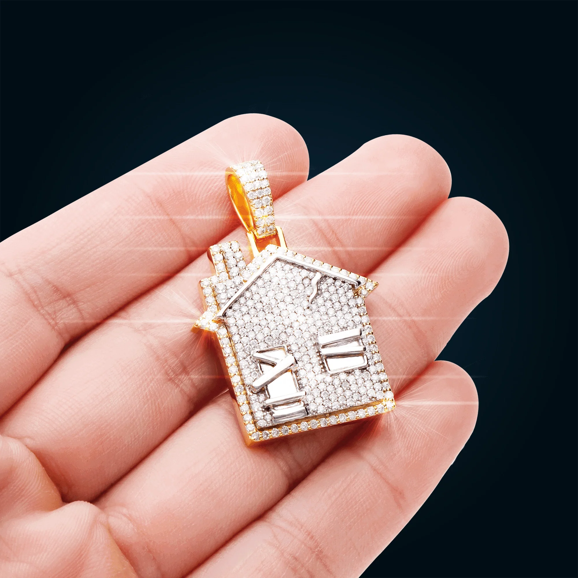 Yellow Gold House Pendant with Diamonds