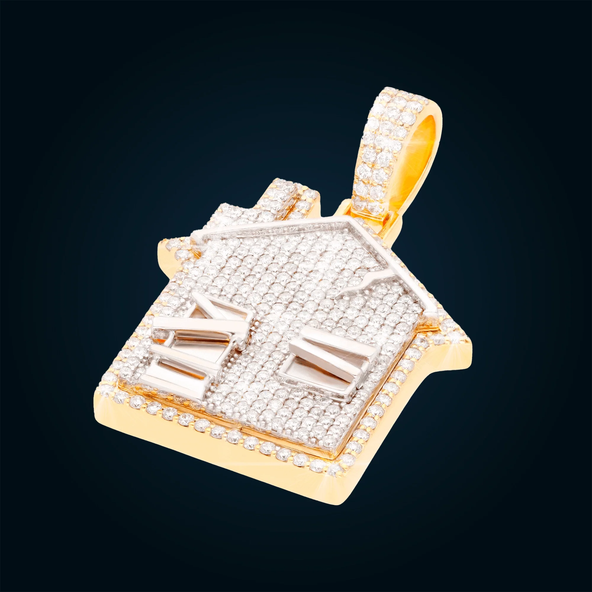 Yellow Gold House Pendant with Diamonds