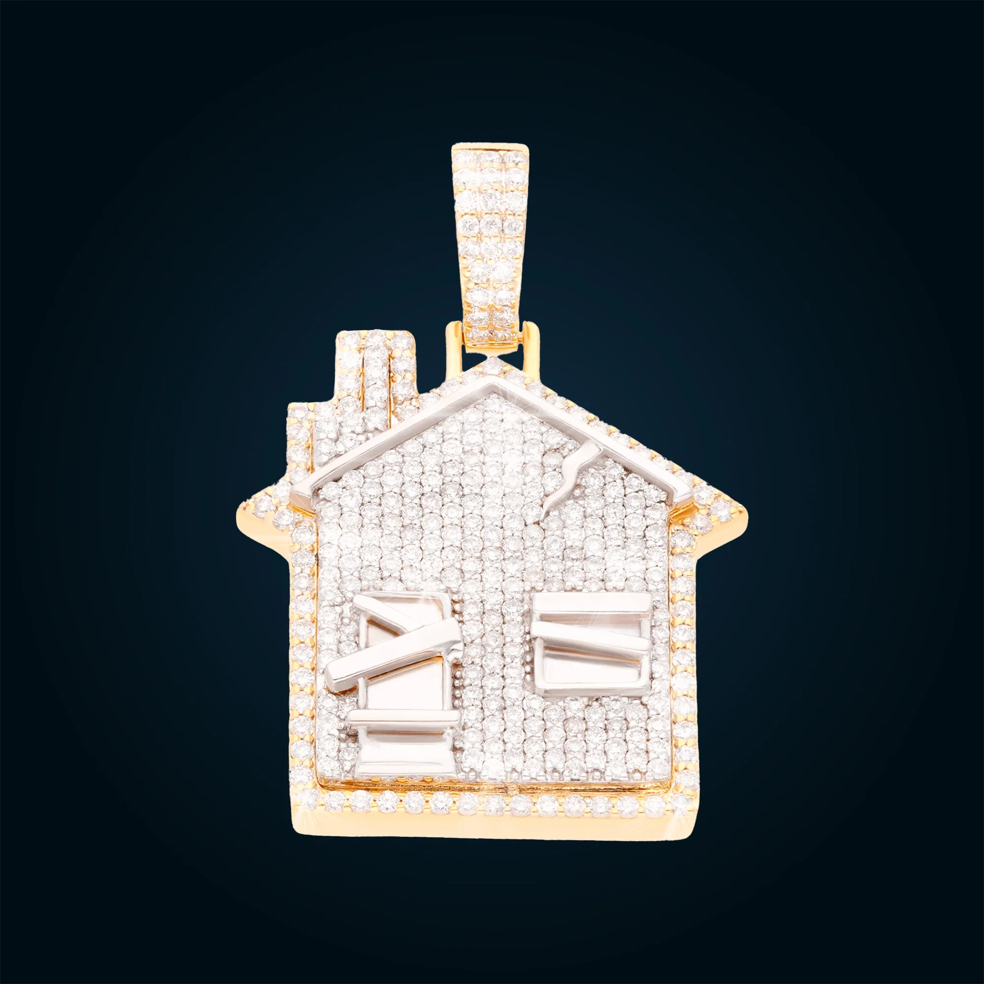 Yellow Gold House Pendant with Diamonds