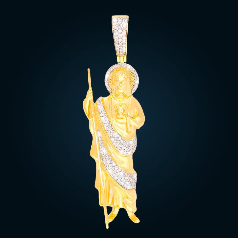 Dije San Judas de Oro Amarillo con Diamantes