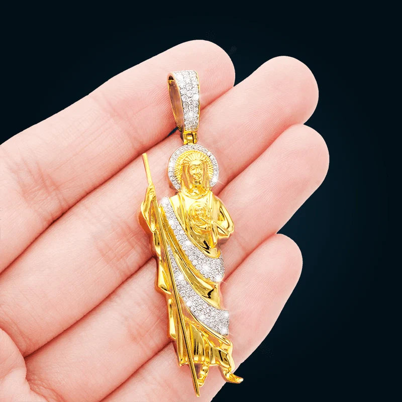 Dije San Judas de Oro Amarillo con Diamantes