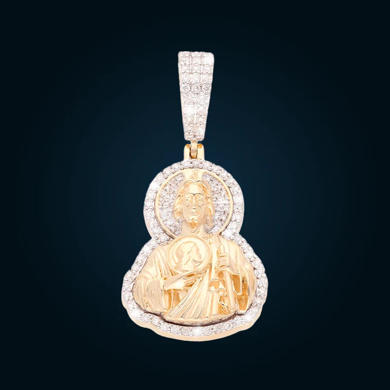 Dije San Judas de Oro Amarillo con Diamantes