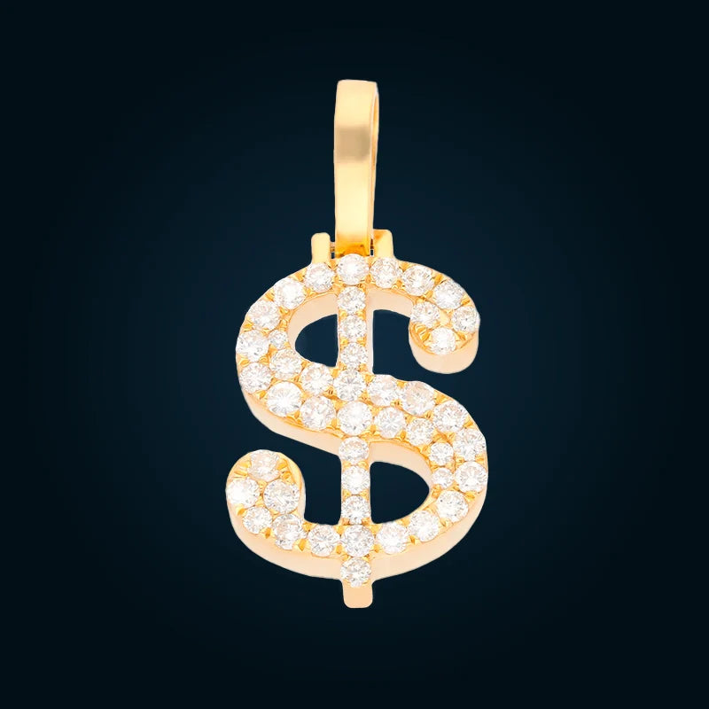 Yellow Gold Dollar Sign Pendant with Diamonds