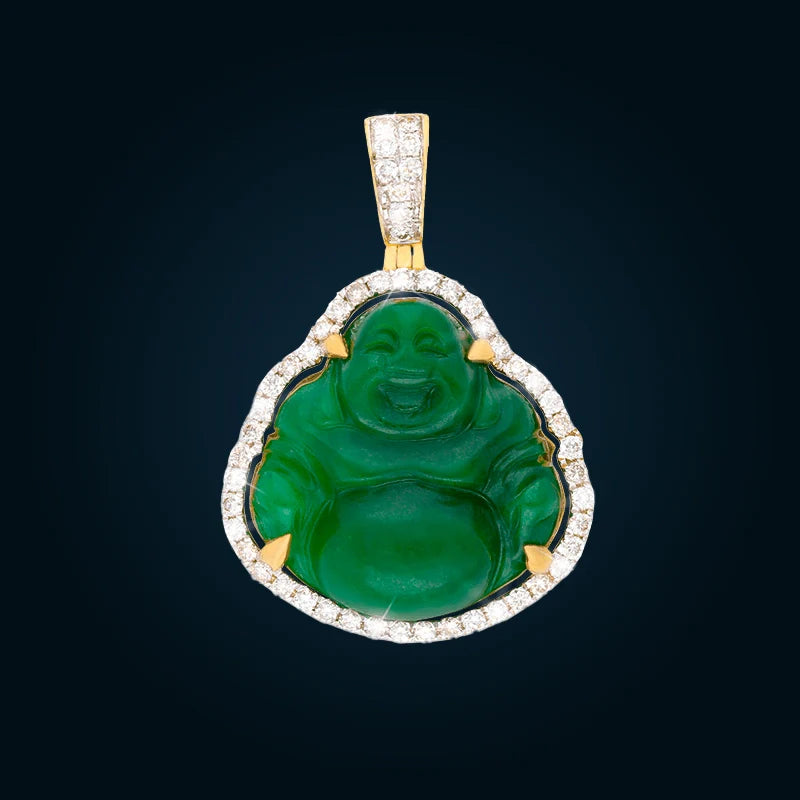 Dije Buda de Jade con Oro Amarillo y Diamantes