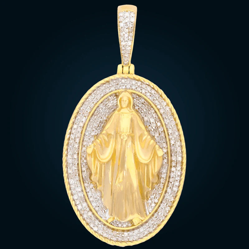 Dije Medalla Virgen de Oro Amarillo con Diamantes