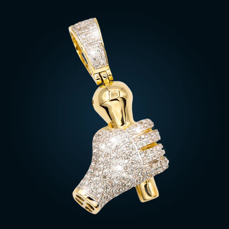 Yellow Gold Microphone in Hand Pendant with Diamonds