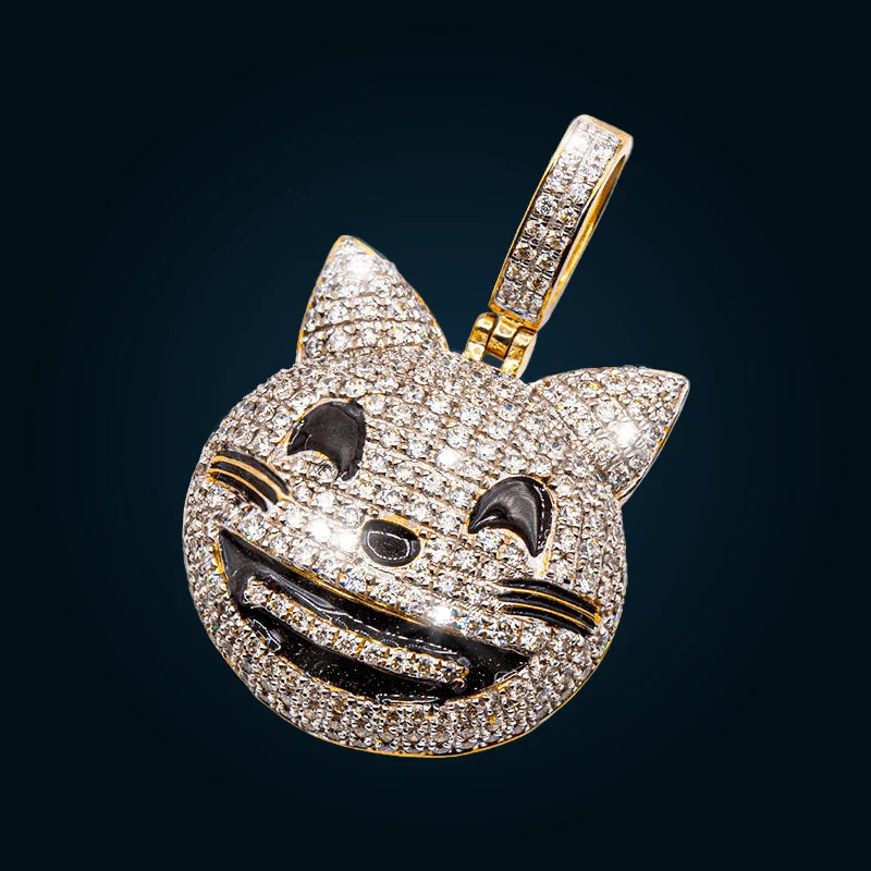 Dije Emoji Gato de Oro Amarillo con Diamantes