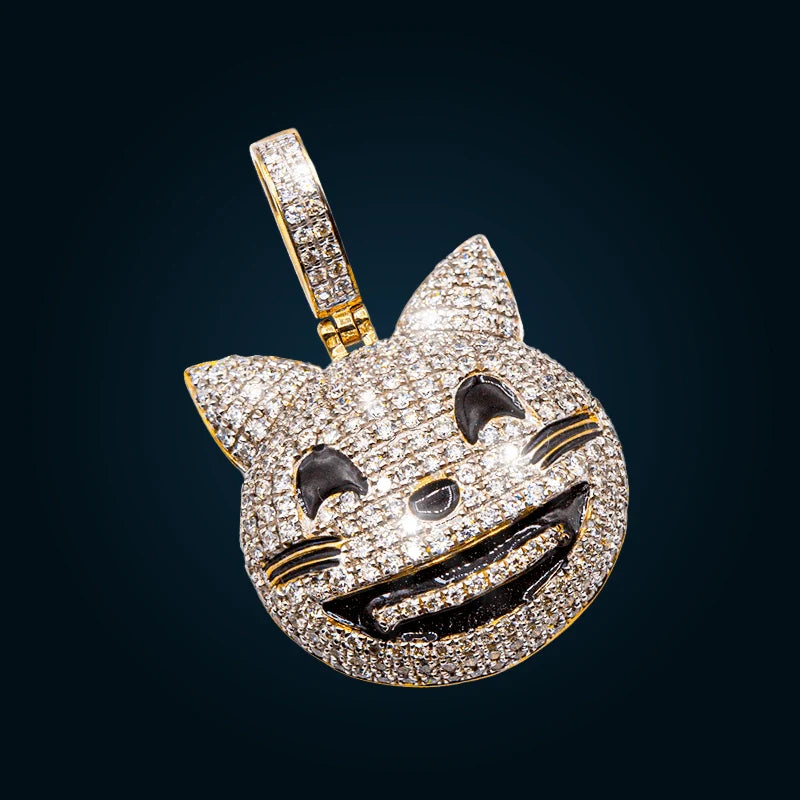 Yellow Gold Cat Emoji Pendant with Diamonds