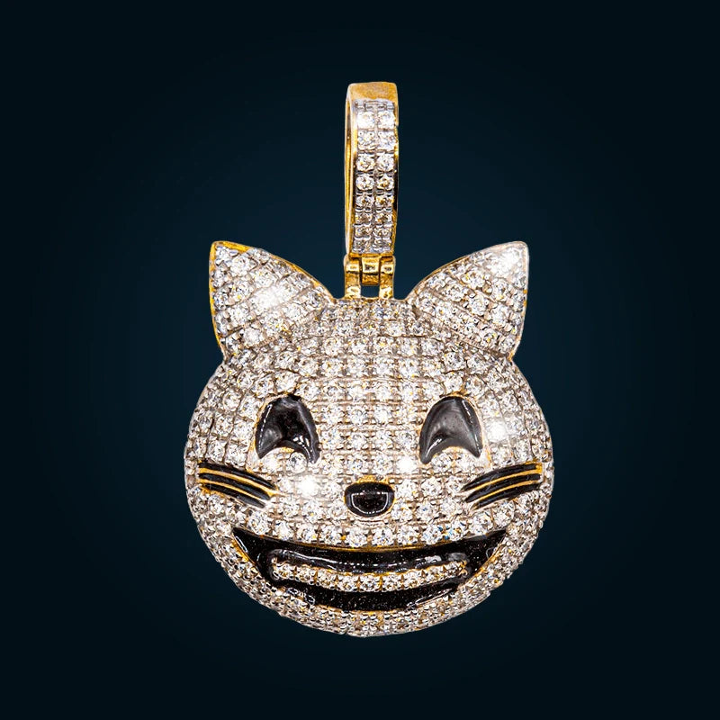 Dije Emoji Gato de Oro Amarillo con Diamantes