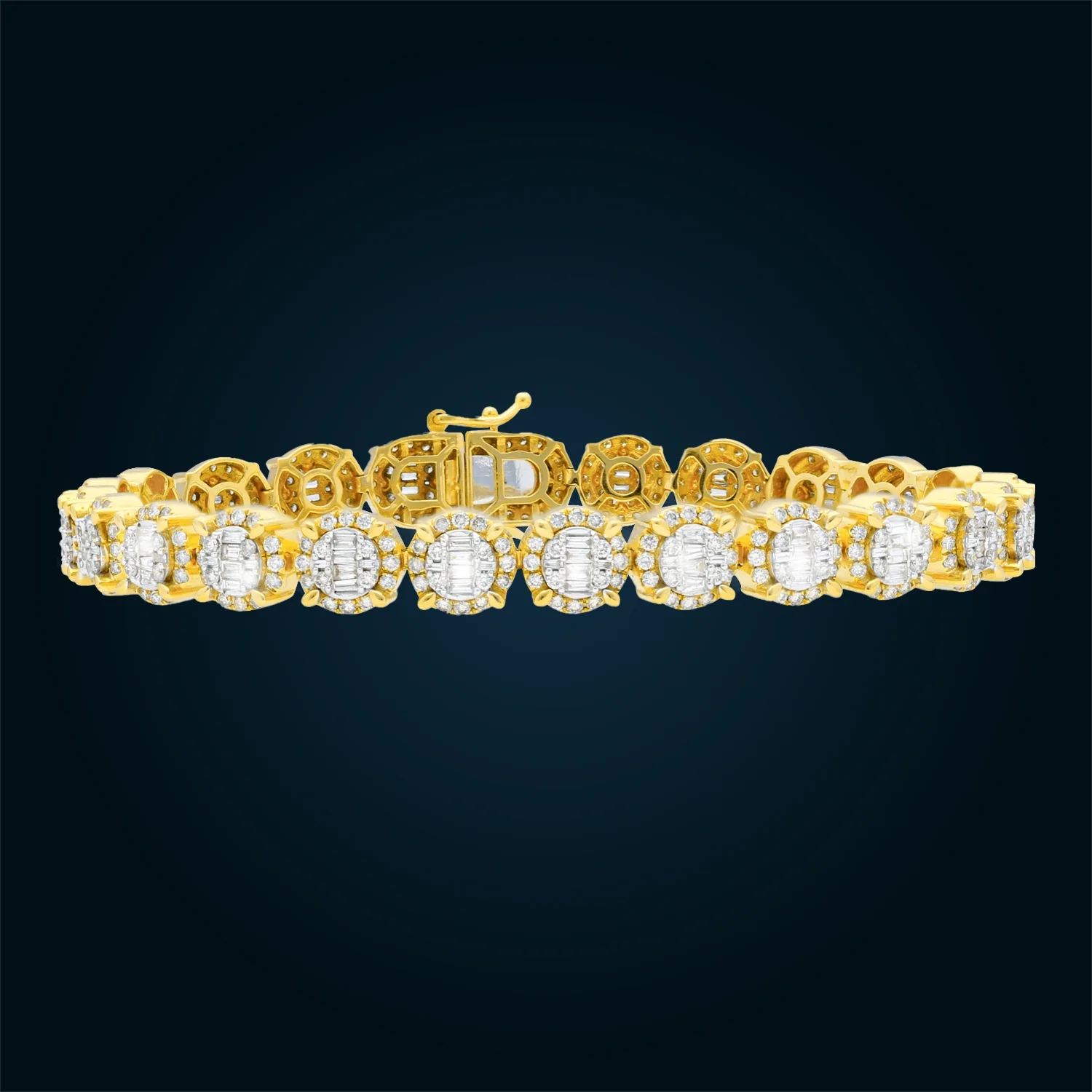 Yellow Gold Tennis Bracelet with 8.24mm Baguette Diamonds