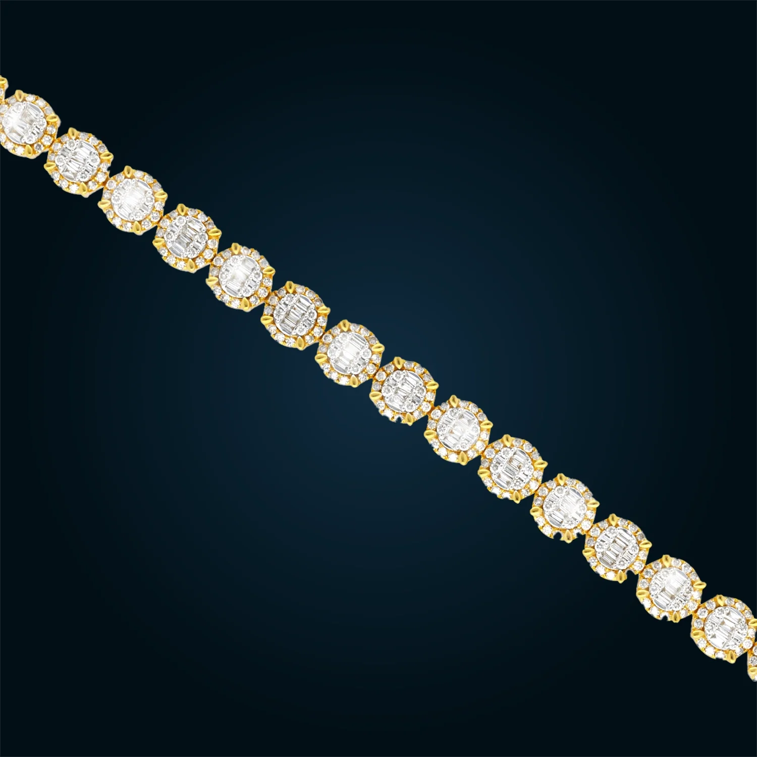 Yellow Gold Tennis Bracelet with 8.24mm Baguette Diamonds