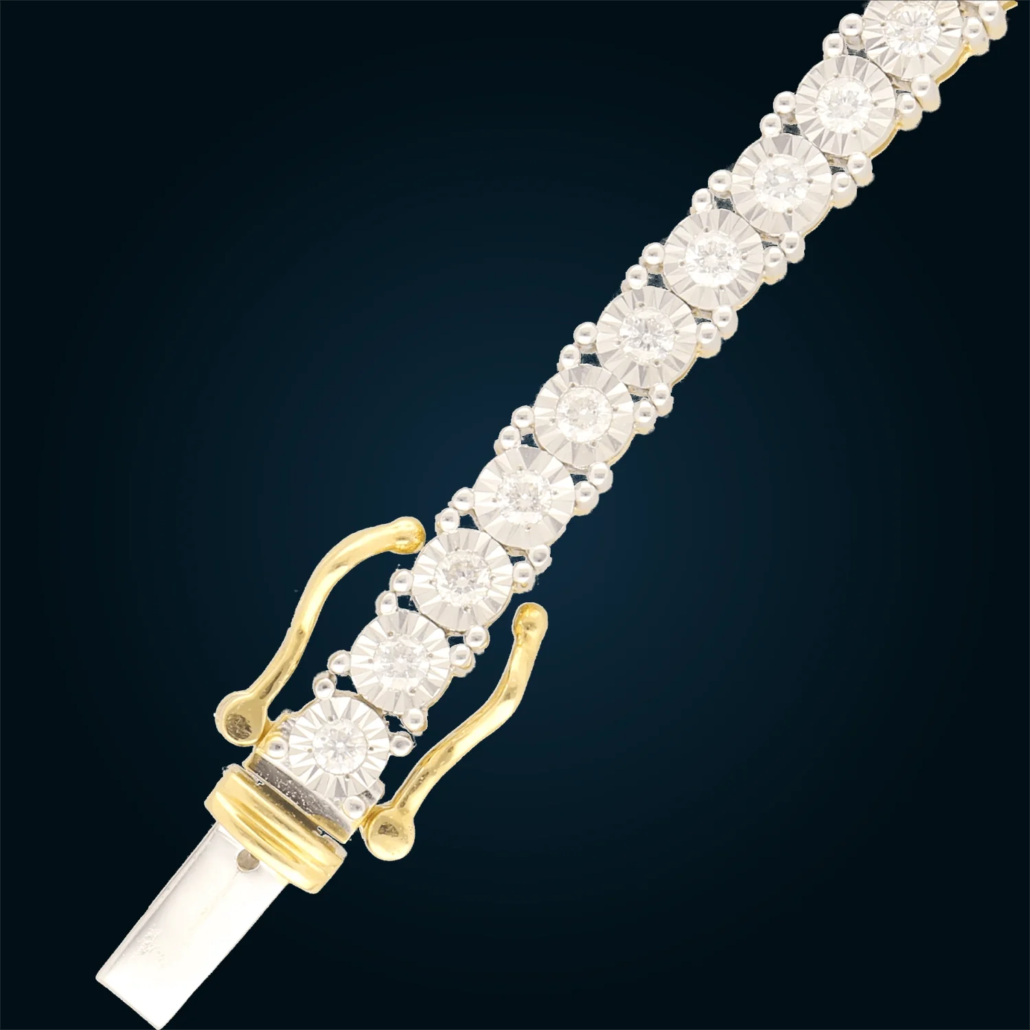 Yellow Gold Illusion Tennis Bracelet with 4mm Diamonds