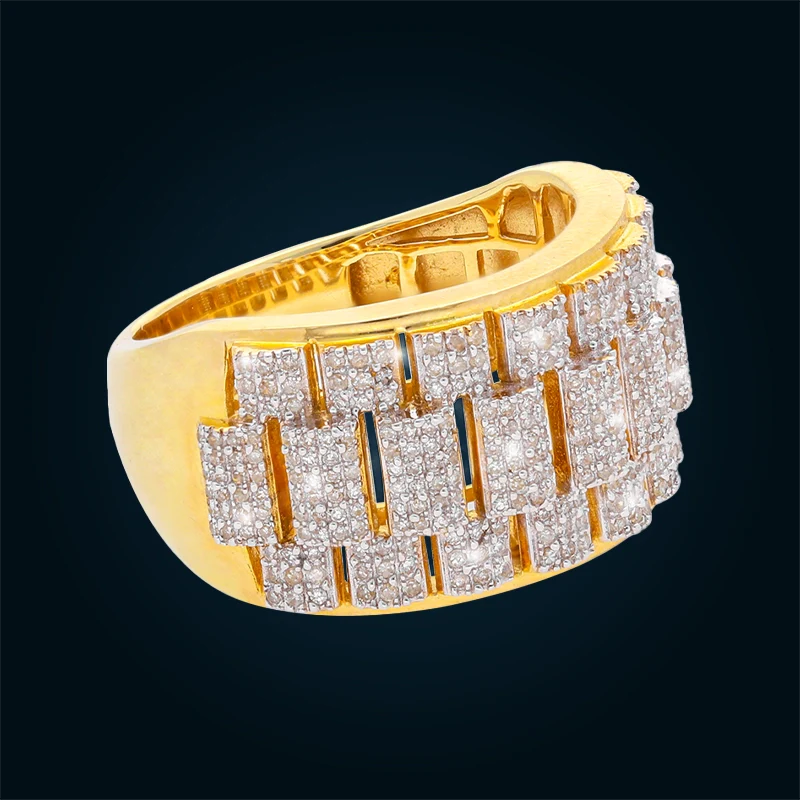 Anillo Presidente en Oro Amarillo con Diamantes Montado Pavé