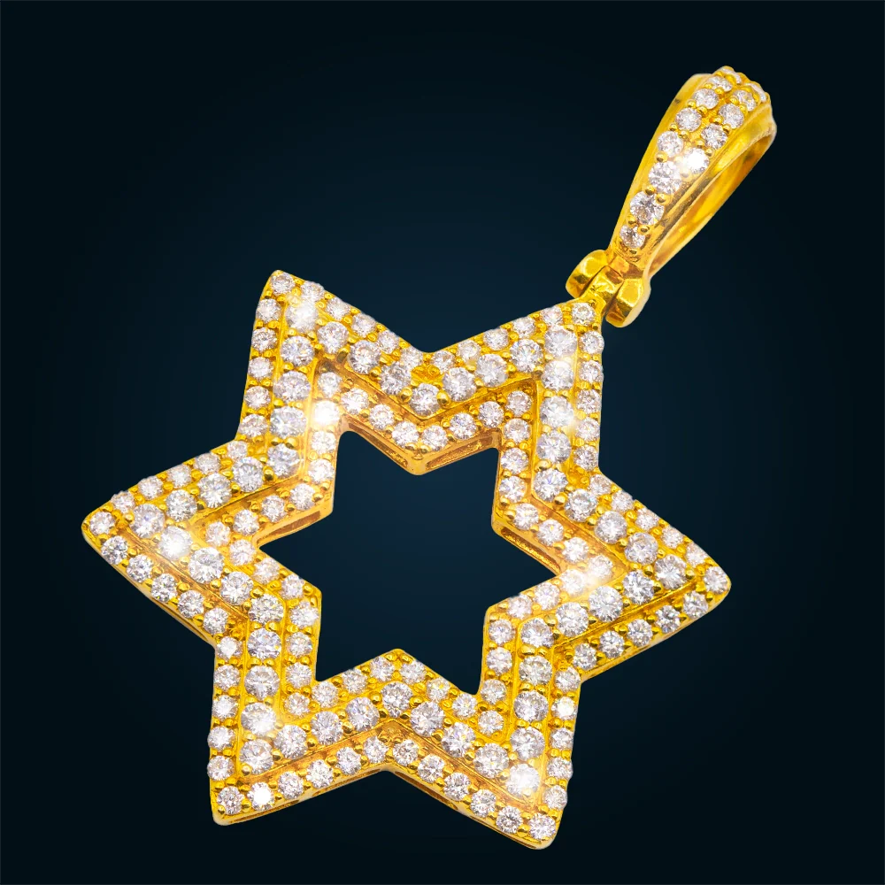 Dije Estrella De David de Oro Amarillo con Diamantes