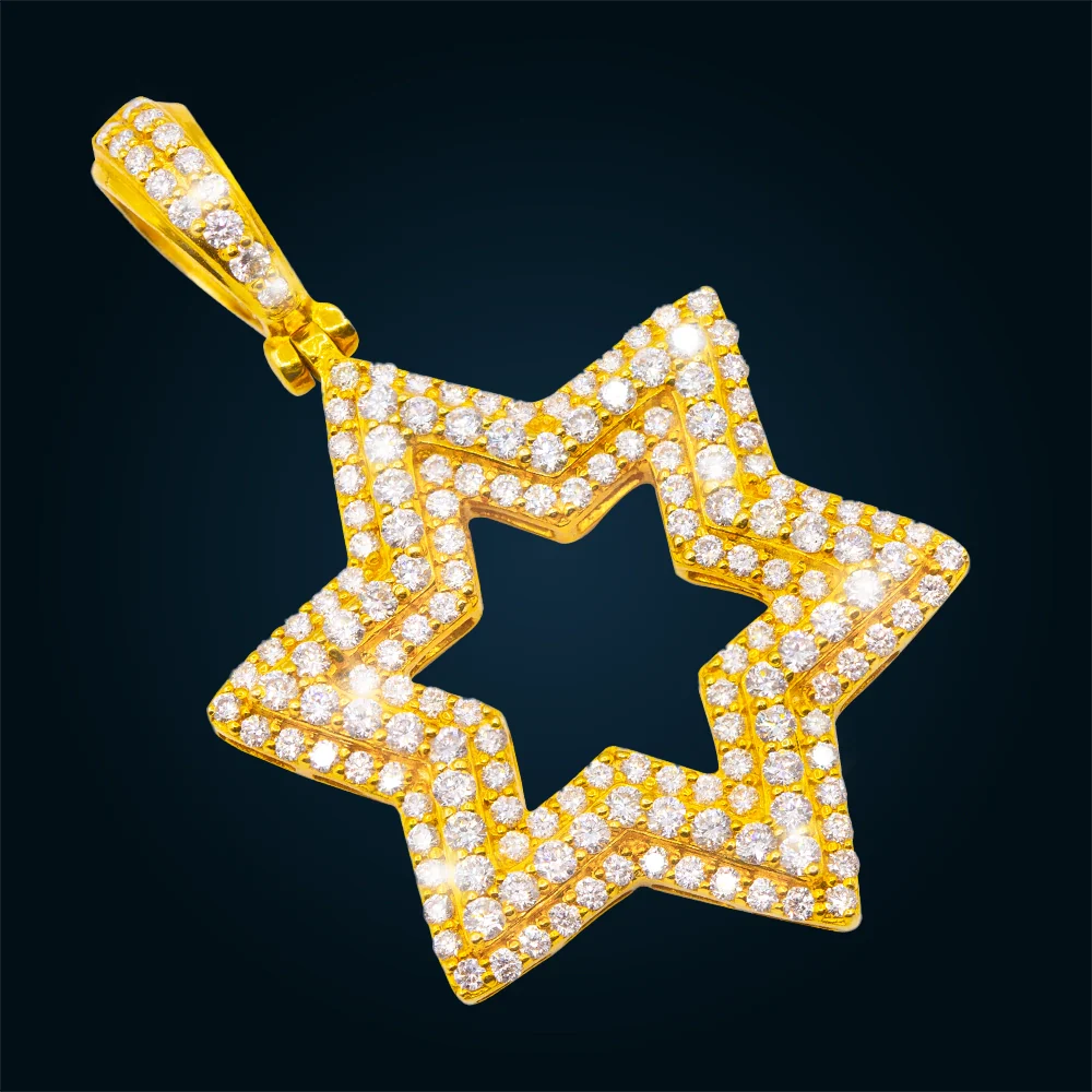 Dije Estrella De David de Oro Amarillo con Diamantes