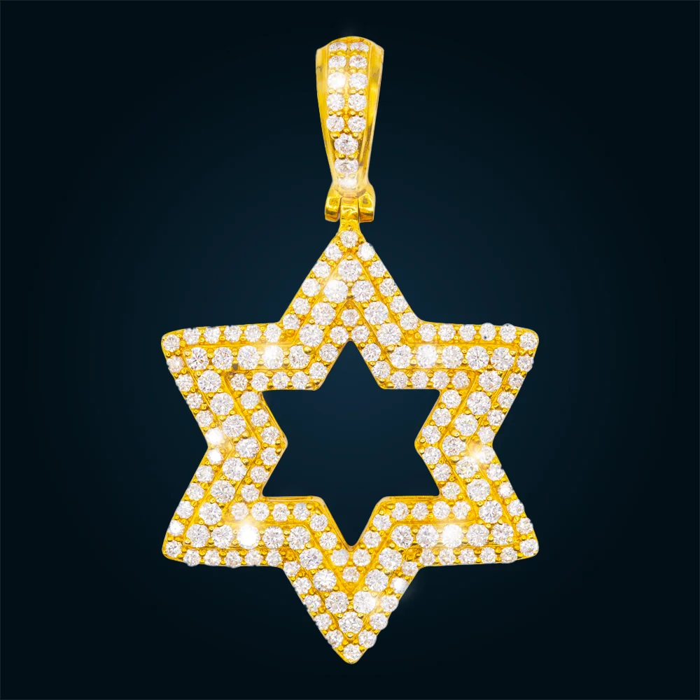 Dije Estrella De David de Oro Amarillo con Diamantes