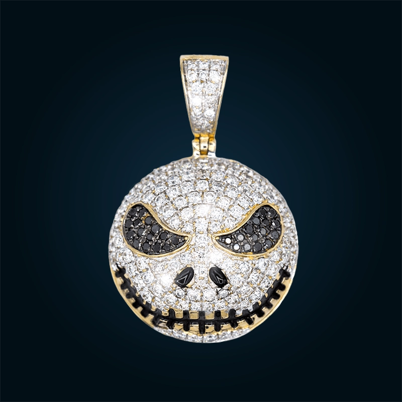 Dije Emoji Calavera de Oro Amarillo con Diamantes