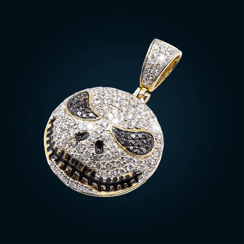 Dije Emoji Calavera de Oro Amarillo con Diamantes