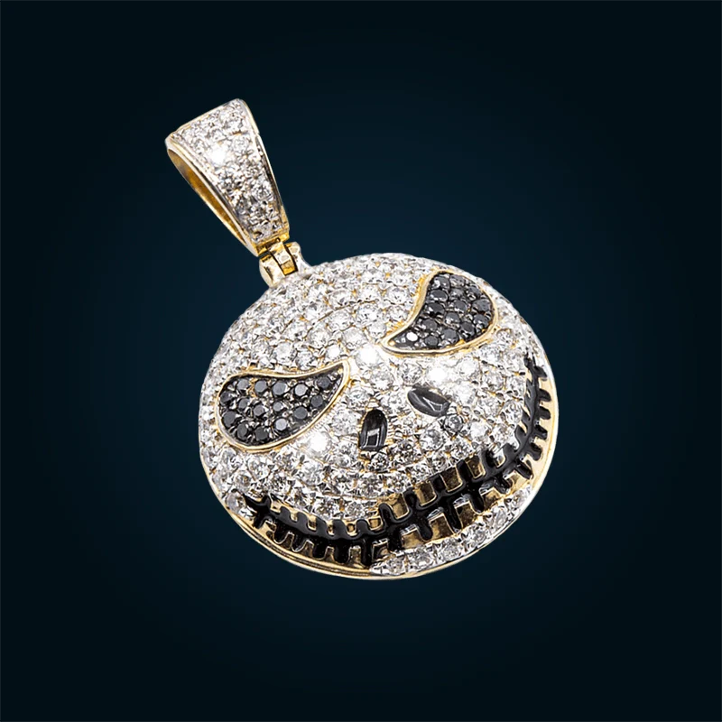 Yellow Gold Skull Emoji Pendant with Diamonds