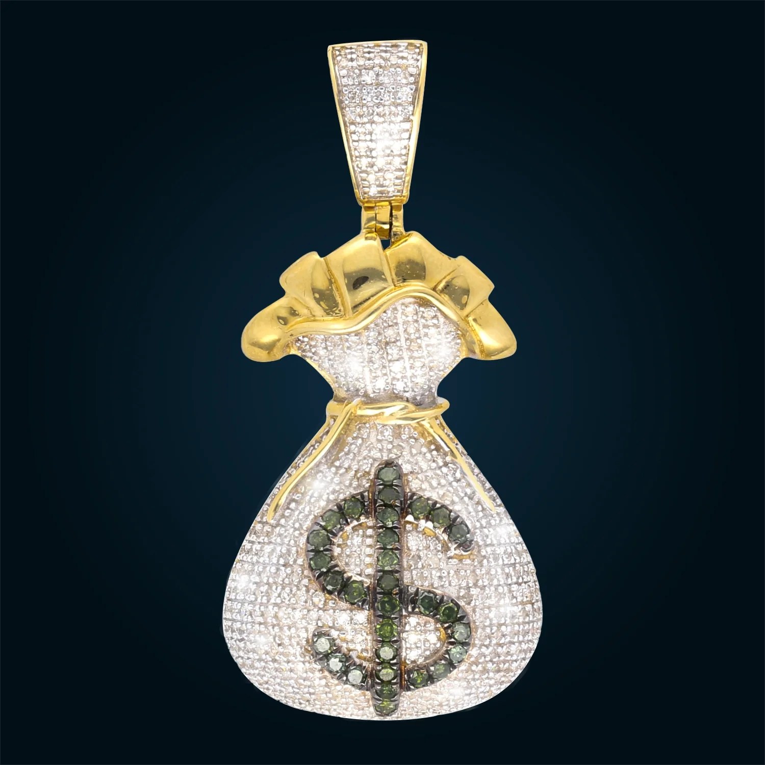 Yellow Gold Money Bag Pendant with Diamonds