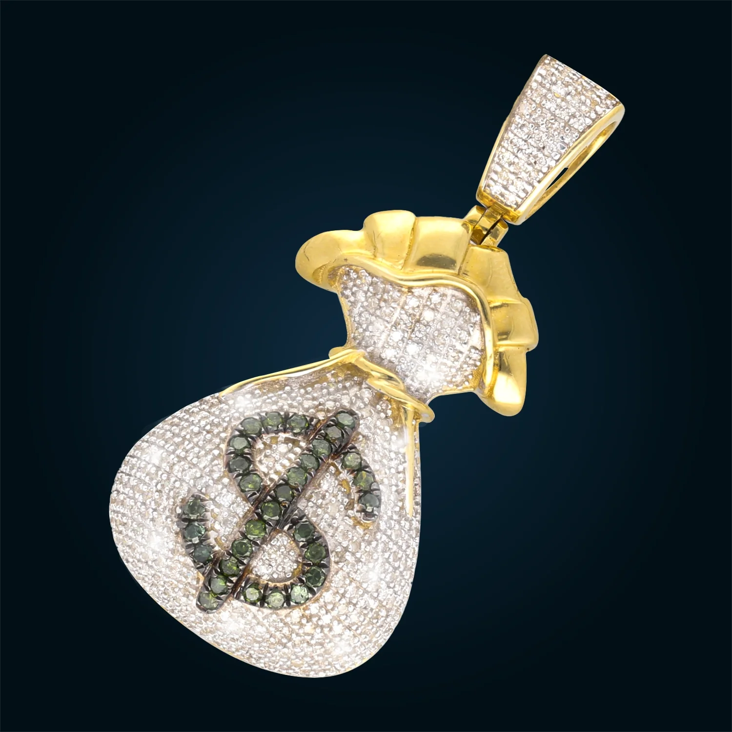 Yellow Gold Money Bag Pendant with Diamonds