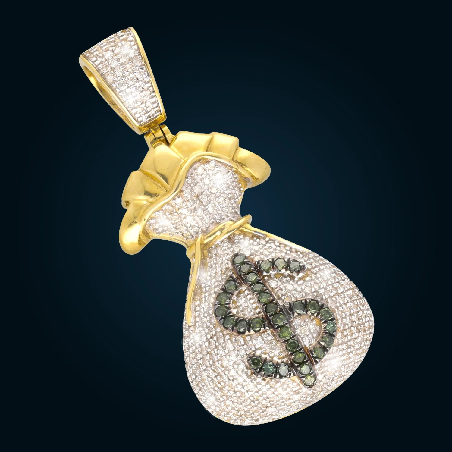 Yellow Gold Money Bag Pendant with Diamonds