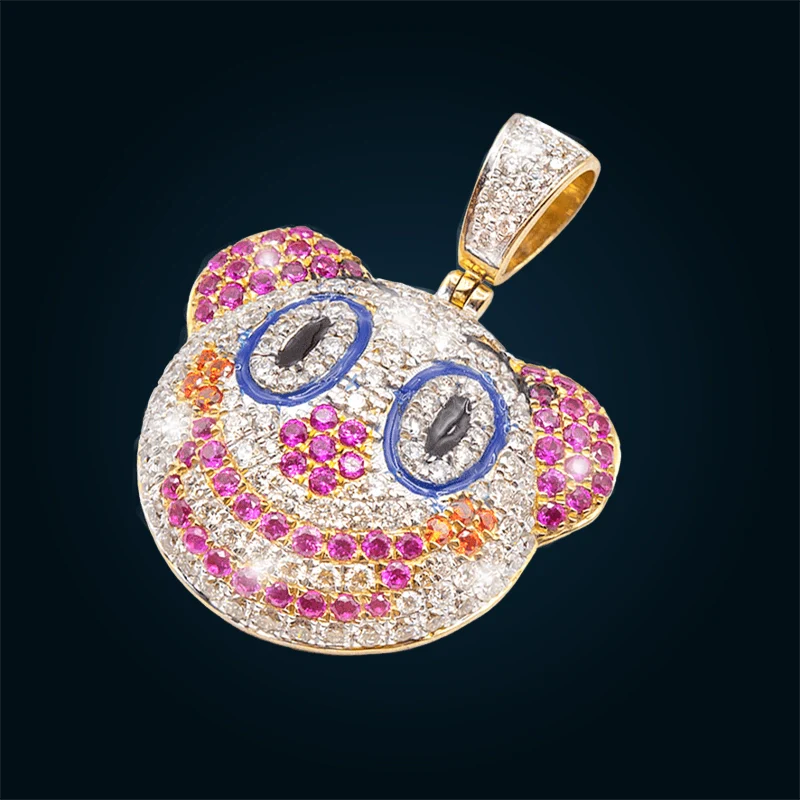 Yellow Gold Clown Emoji Pendant with Diamonds