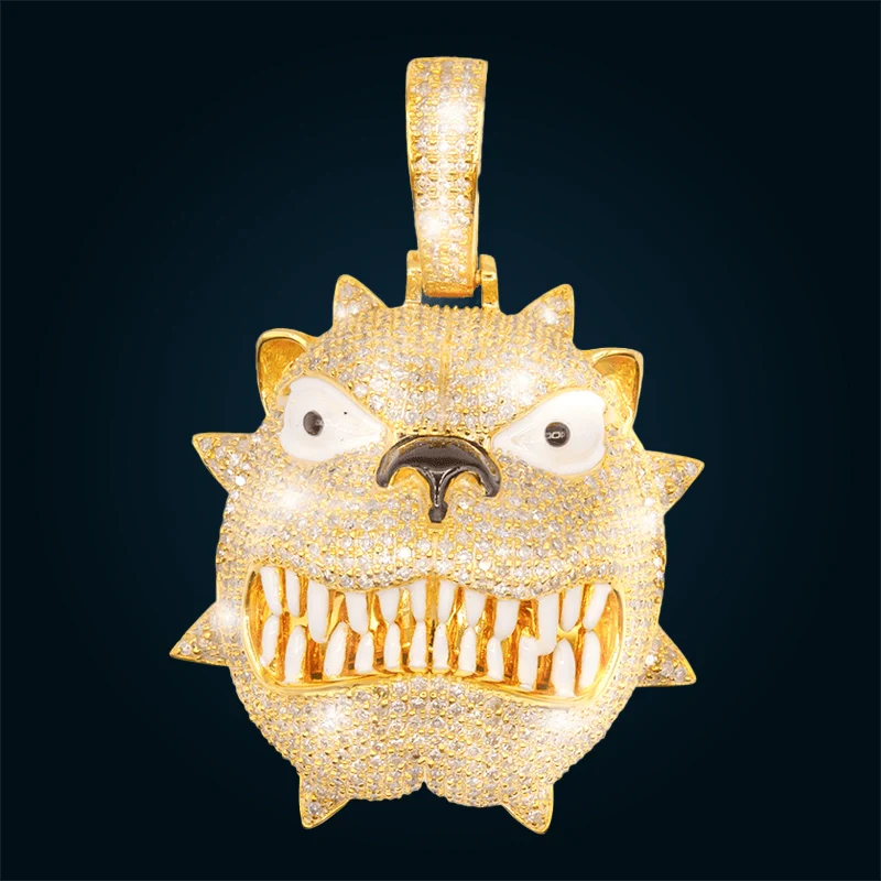 Dije Emoji Bulldog de Oro Amarillo con Diamantes