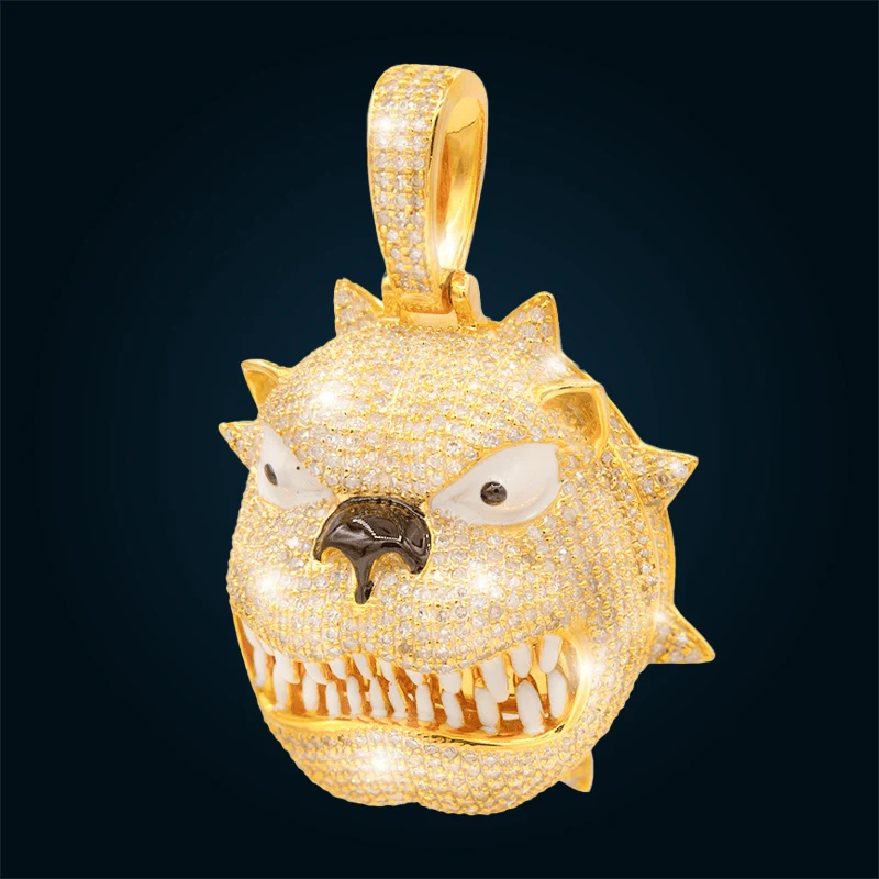 Dije Emoji Bulldog de Oro Amarillo con Diamantes