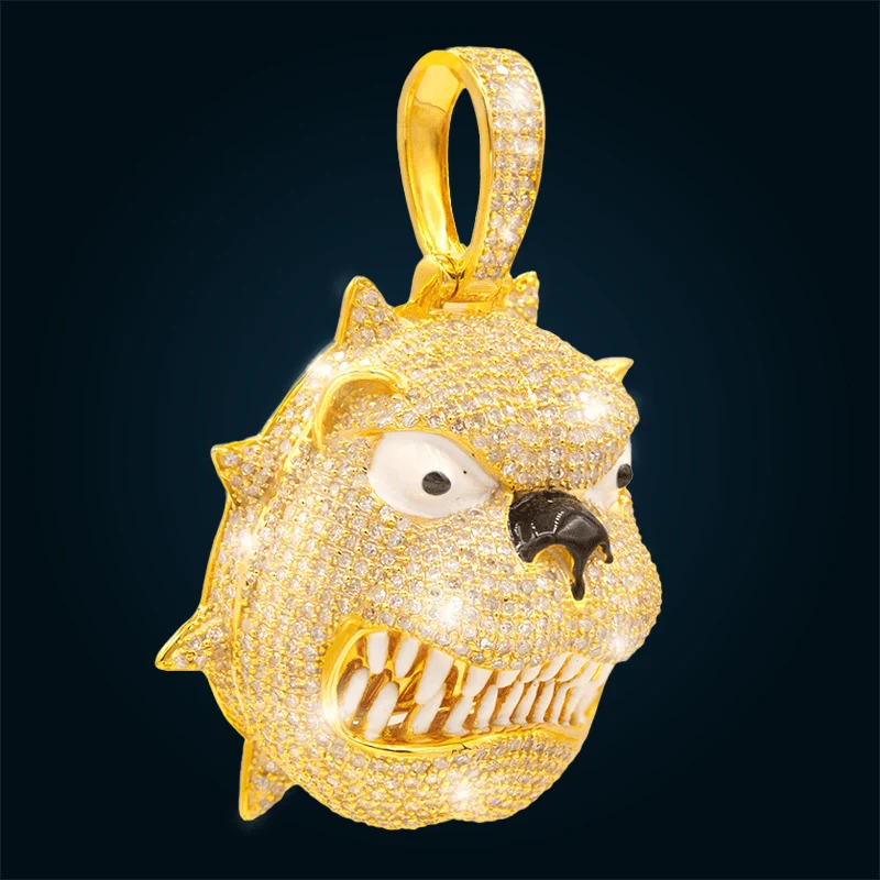 Dije Emoji Bulldog de Oro Amarillo con Diamantes