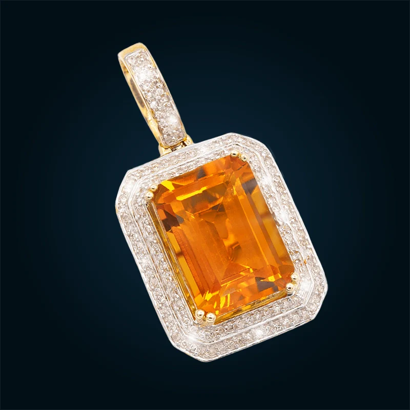 Yellow Gold Pendant with Synthetic Citrine and Diamonds