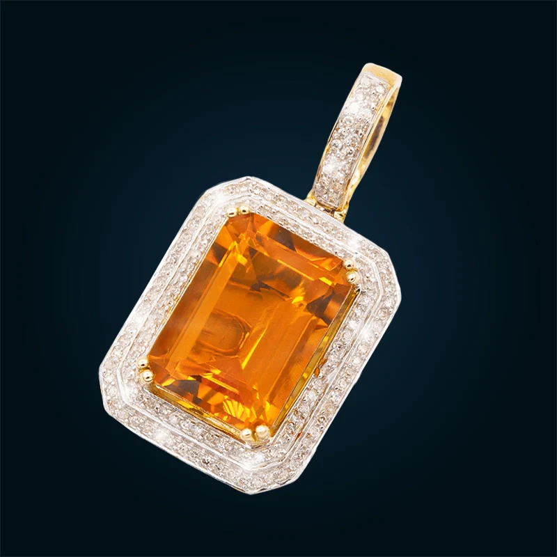 Yellow Gold Pendant with Synthetic Citrine and Diamonds