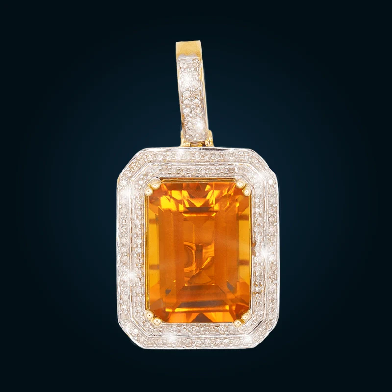 Yellow Gold Pendant with Synthetic Citrine and Diamonds