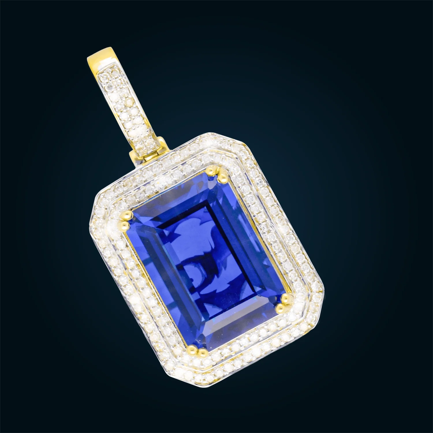 Yellow Gold Pendant with Synthetic Sapphire and Diamonds