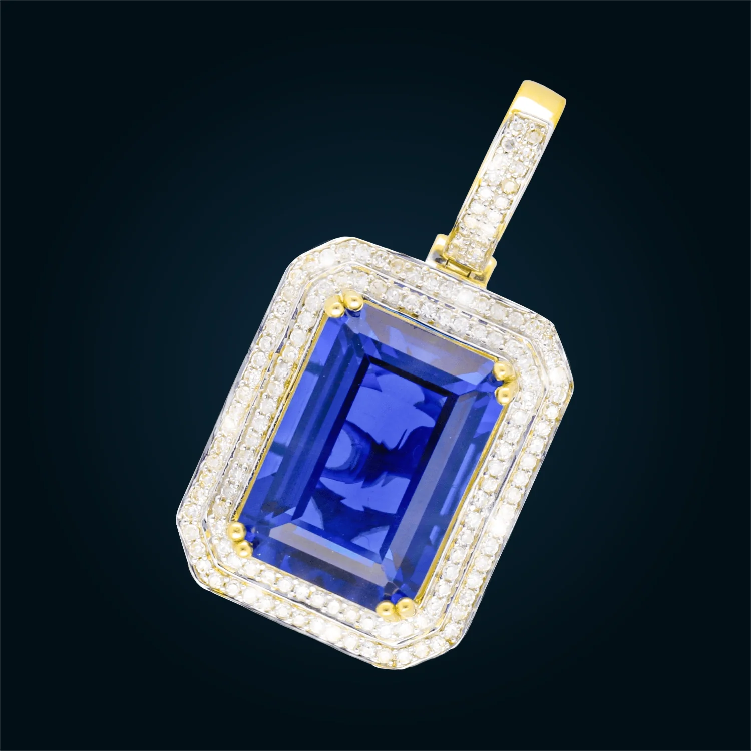 Yellow Gold Pendant with Synthetic Sapphire and Diamonds